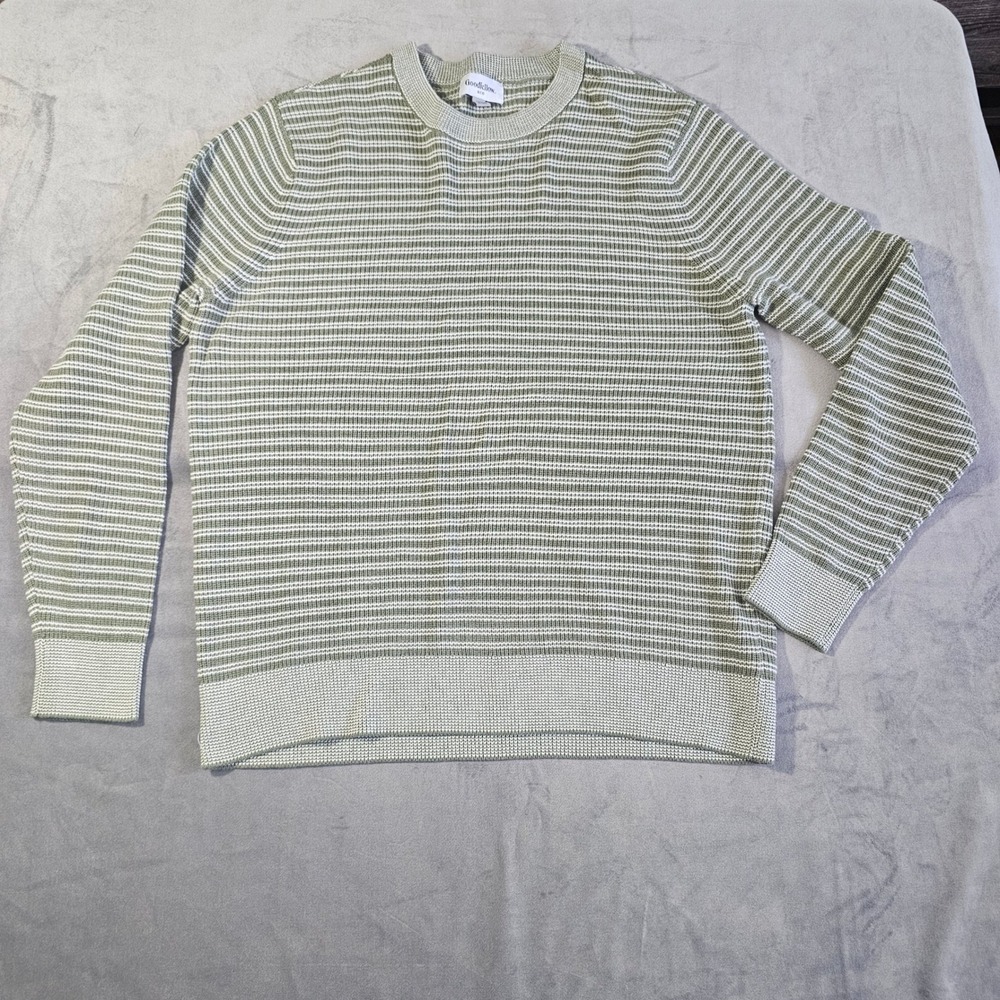 Goodfellow & Co Mens XL Sweater Olive Green White Striped Crew Neck Knit NEW